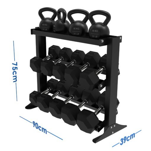 010Fitness 3 Tier Kettlebell Dumbbell Weight Rack Storage Stand - Image 3